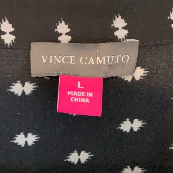 Vince Camuto Long Sleeve Faux Wrap Blouse Black White Large - Picture 5 of 14